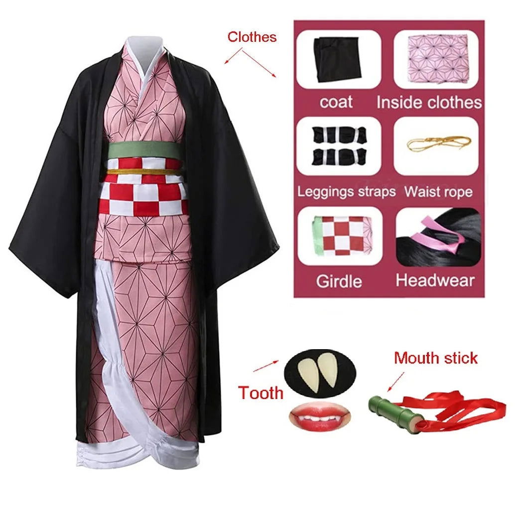 Anime Demon Slayer Kimetsu no Yaiba Kamado Nezuko Costume Cosplay Earrings Figure Mask Keychain Shoes Wig Tooth Adult Kids Women - Macchar Cosplay Catalogue -