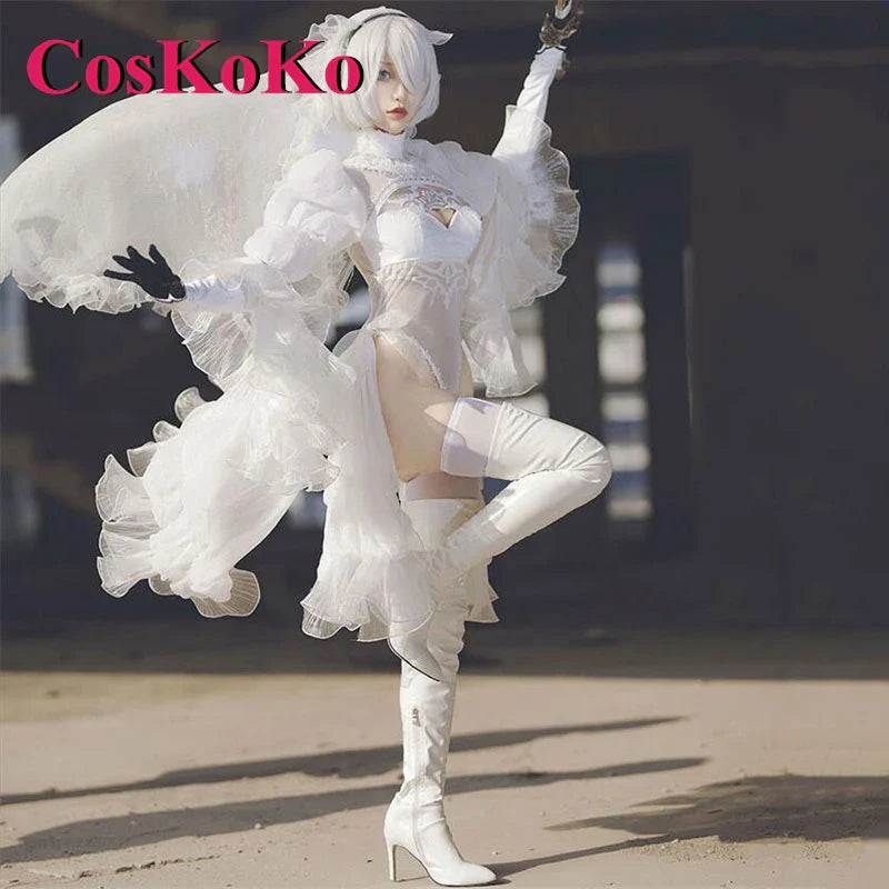 CosKoKo 2B Cosplay Anime Game NieR: Automata Costume Gorgeous Sweet Black And White Wedding Dress Women Party Role Play