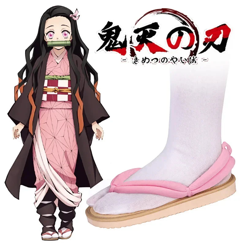 EUR Size Demon Slayer Cosplay Shoes Kimetsu No Yaiba Kamado Tanjirou Clogs Sandals Kamado Nezuko Geta Kochou Shinobu