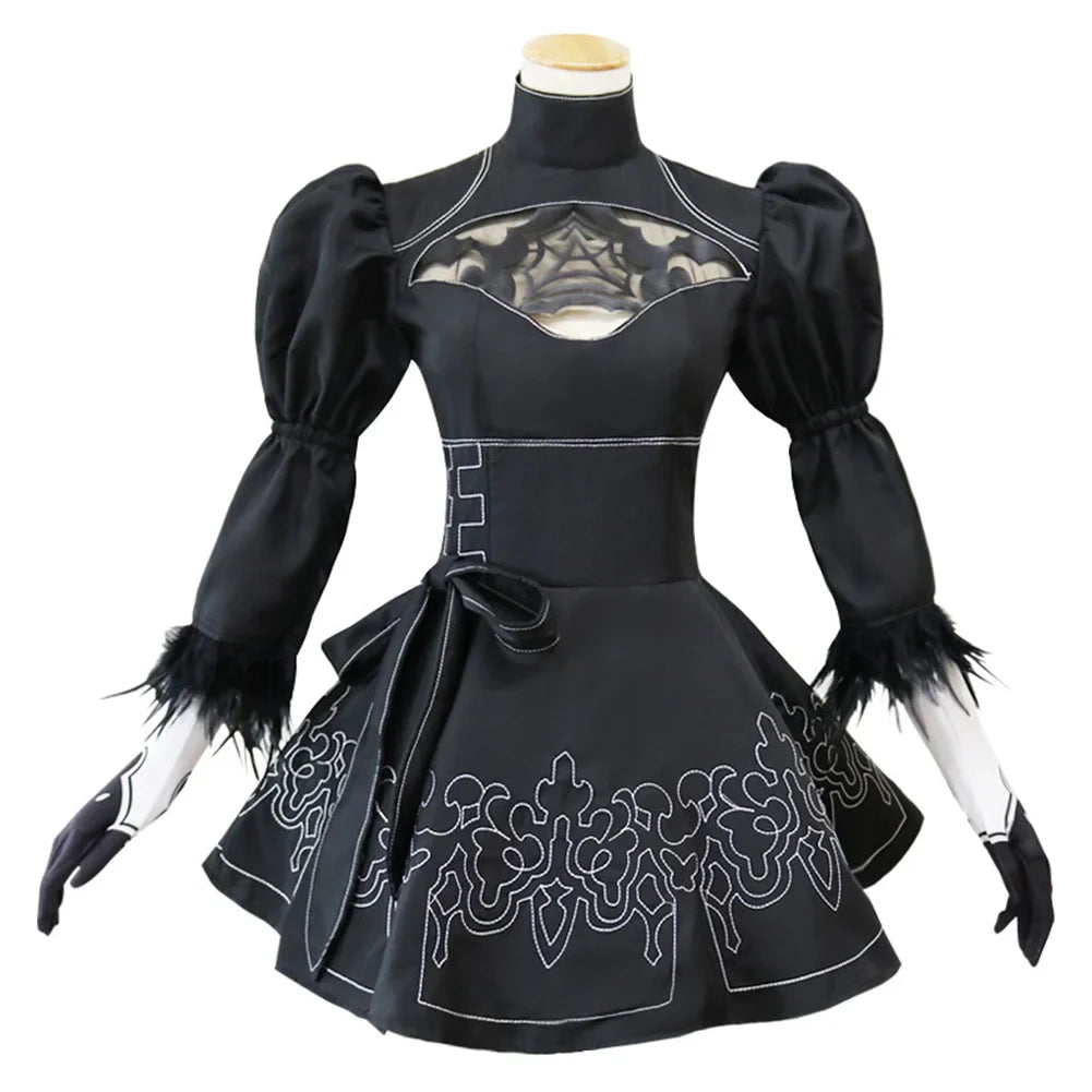 NieR:Automata 2B Cosplay Anime Costume Black Dress Fantasia Outfits Halloween Carnival Party Disguise Role Play Suit