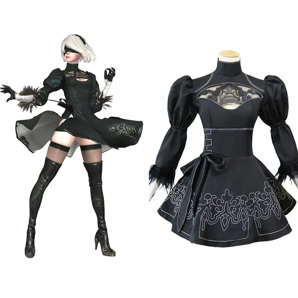 NieR:Automata 2B Cosplay Anime Costume Black Dress Fantasia Outfits Halloween Carnival Party Disguise Role Play Suit For Girls | Macchar Cosplay Catalogue