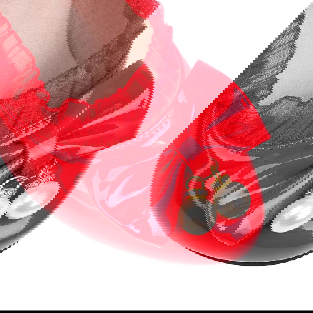 Spring Women High Heels Cross Strap Mary Jane Pumps Party Wedding Cosplay White Red Black String Bead Bow Princess Lolita Shoes - Macchar Cosplay Catalogue -