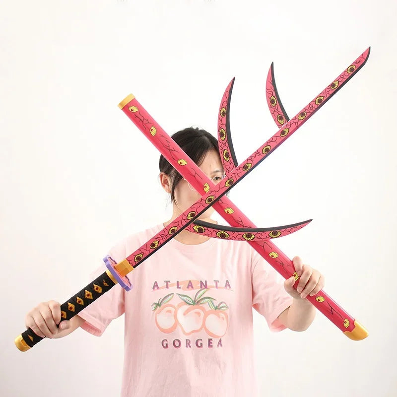 104cm Demon Slayer Kokushibo Katana Anime Kimetsu No Yaiba Kokushibo Cosplay Prop Ninja Japanese Samurai Sword Wooden