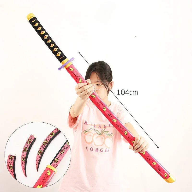 104cm Demon Slayer Kokushibo Katana Anime Kimetsu No Yaiba Kokushibo Cosplay Prop Ninja Japanese Samurai Sword Wooden