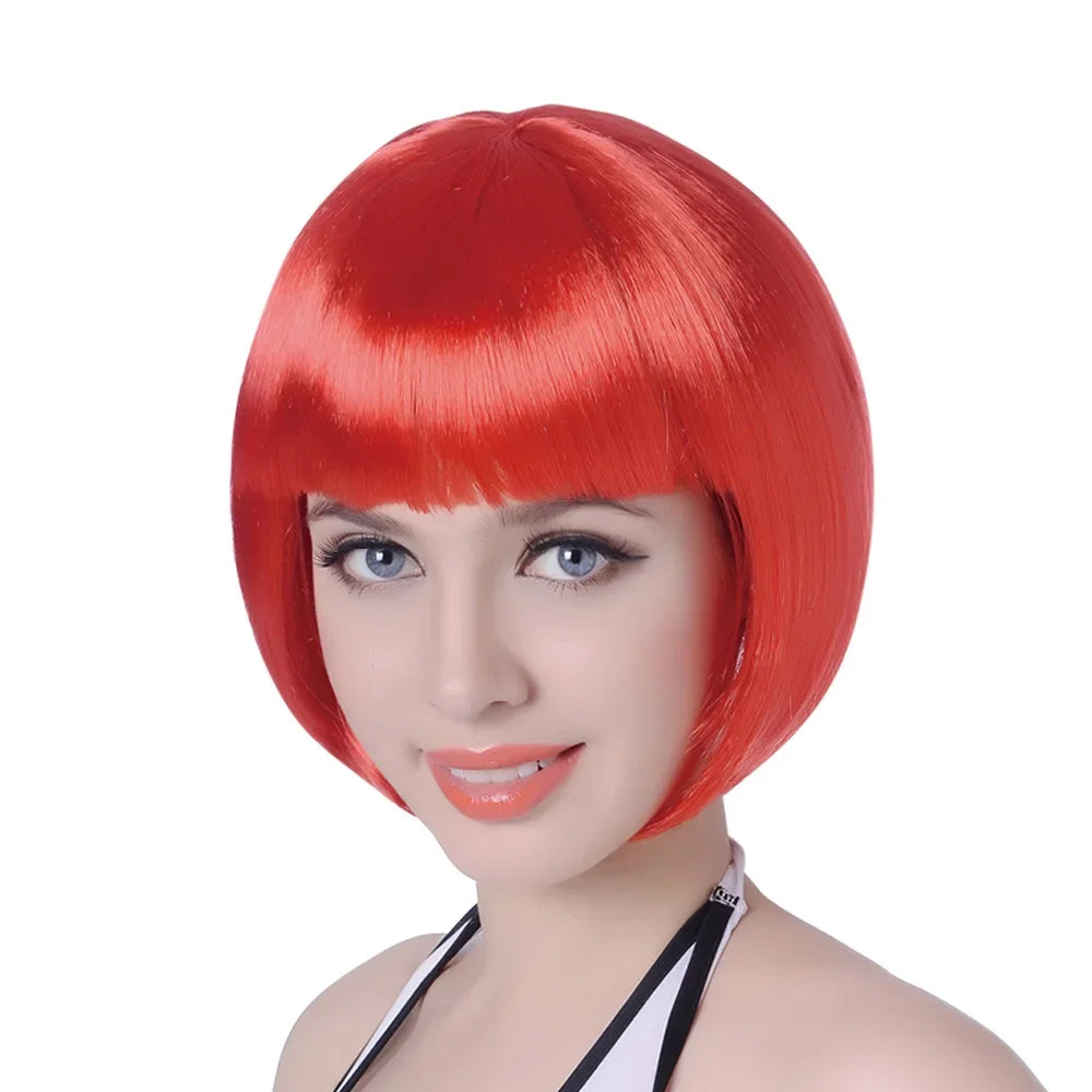 10" Synthetic Bob Wig with Bangs for Black Women - Natural Look, Vibrant Colors for Cosplay & Everyday Style