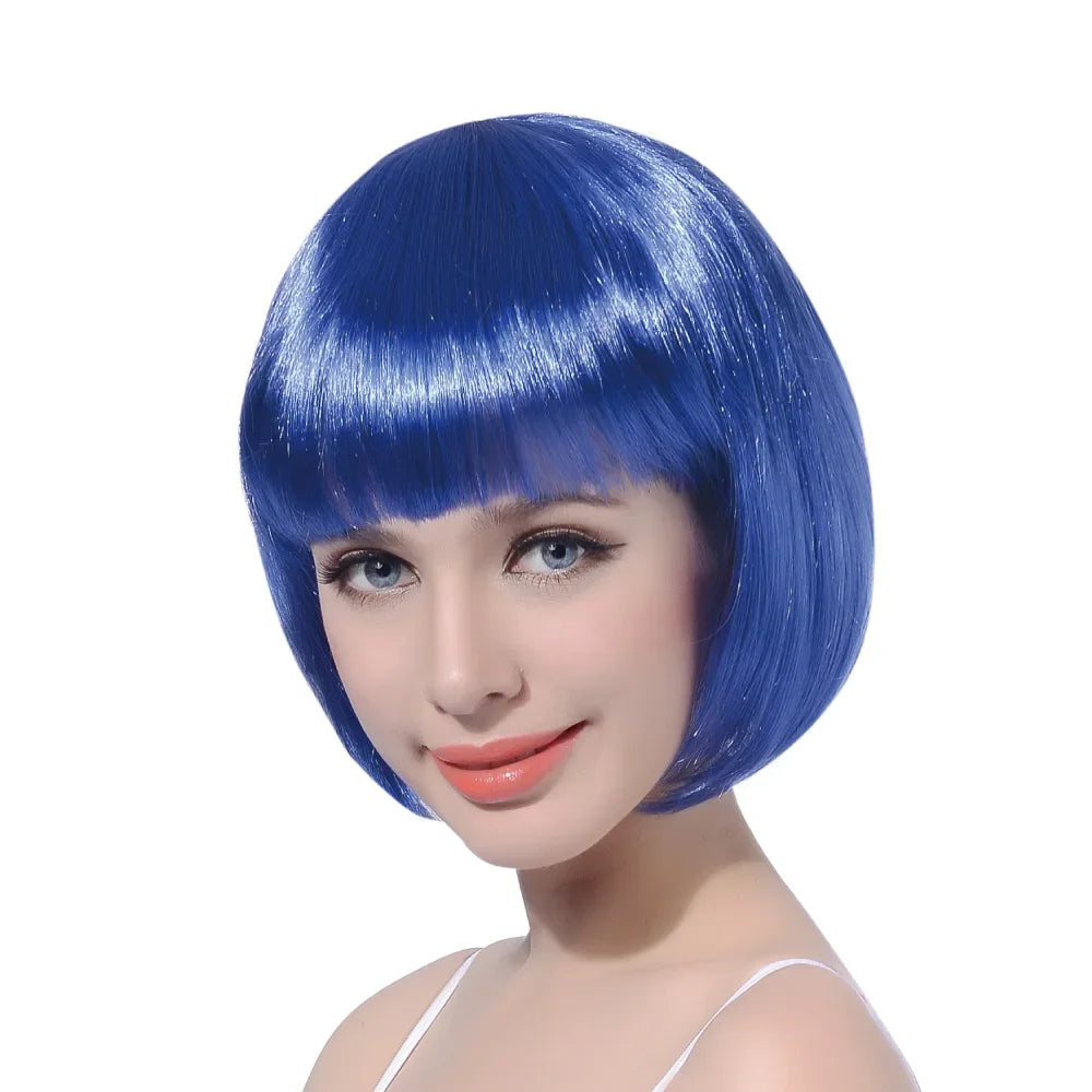 10" Synthetic Bob Wig with Bangs for Black Women - Natural Look, Vibrant Colors for Cosplay & Everyday Style