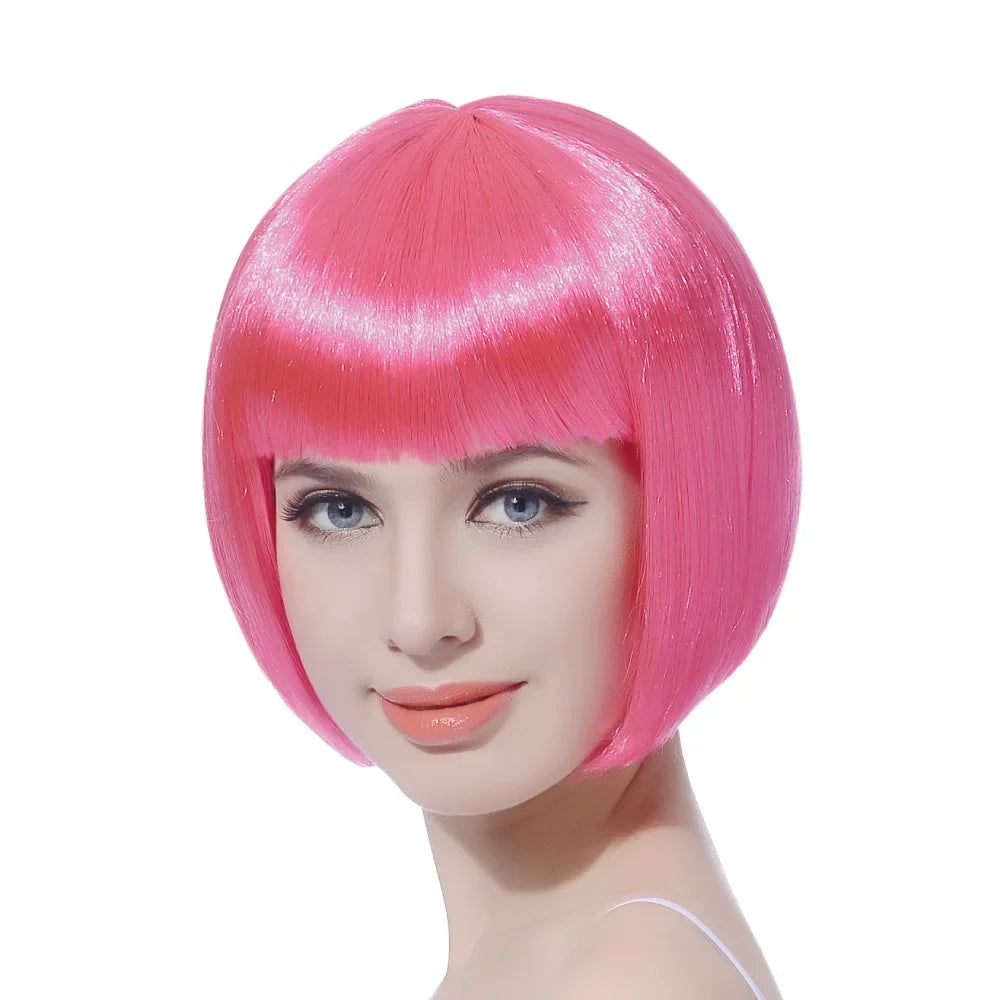 10" Synthetic Bob Wig with Bangs for Black Women - Natural Look, Vibrant Colors for Cosplay & Everyday Style