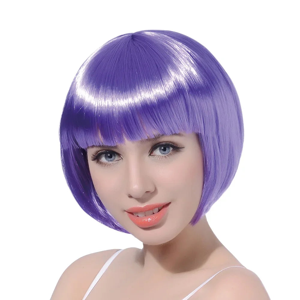 10" Synthetic Bob Wig with Bangs for Black Women - Natural Look, Vibrant Colors for Cosplay & Everyday Style
