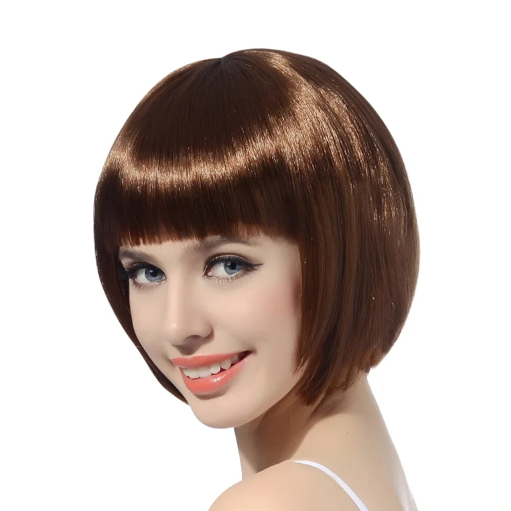 10" Synthetic Bob Wig with Bangs for Black Women - Natural Look, Vibrant Colors for Cosplay & Everyday Style
