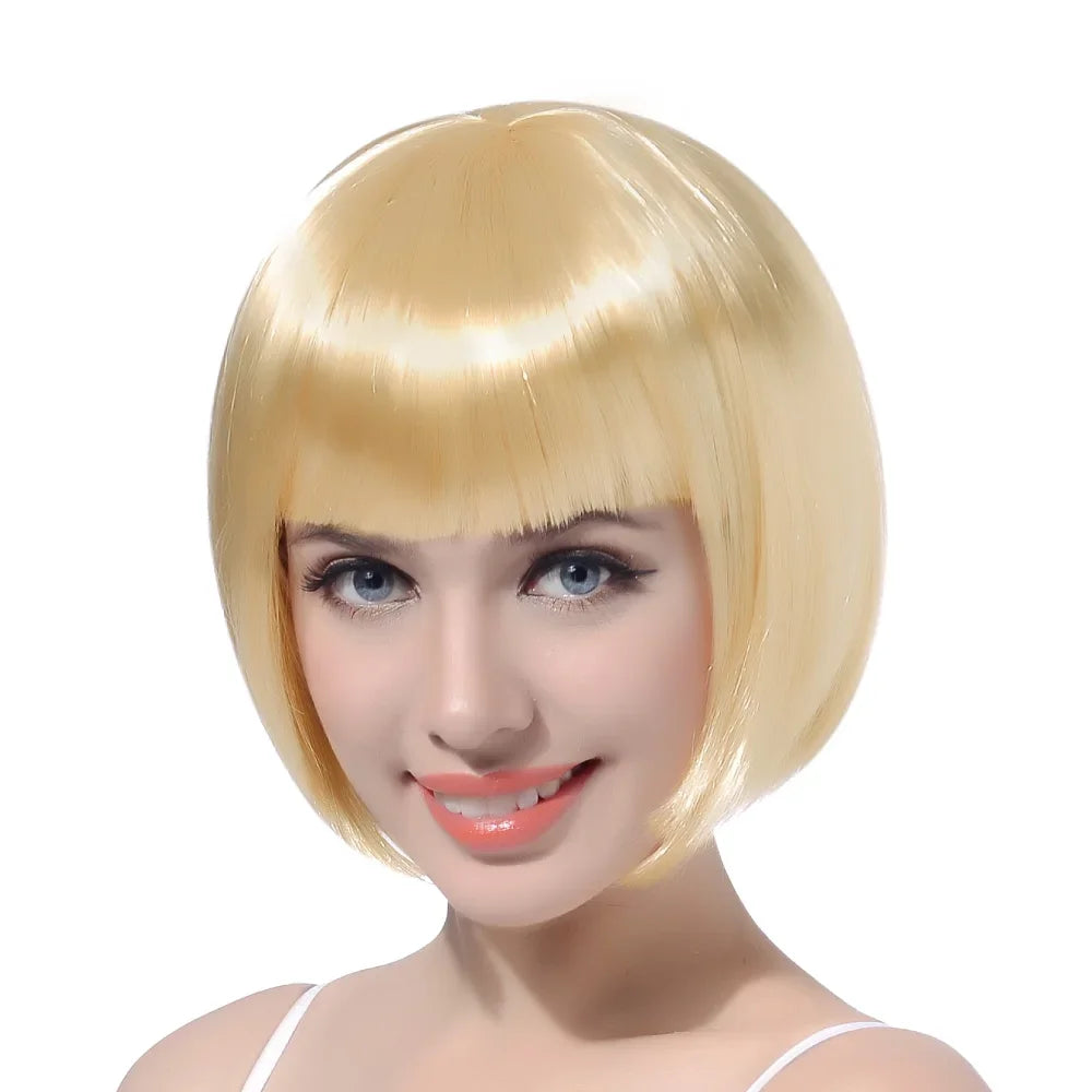 10" Synthetic Bob Wig with Bangs for Black Women - Natural Look, Vibrant Colors for Cosplay & Everyday Style
