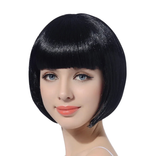 10" Synthetic Bob Wig with Bangs for Black Women - Natural Look, Vibrant Colors for Cosplay & Everyday Style