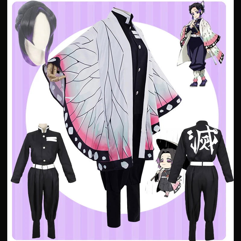 Anime Demon Slayer Cosplay Costume Kochou Shinobu Wig Kimono Uniform Kimetsu No Yaiba Haori Cloak Suits Party For Child Adult - Macchar Cosplay Catalogue  - 