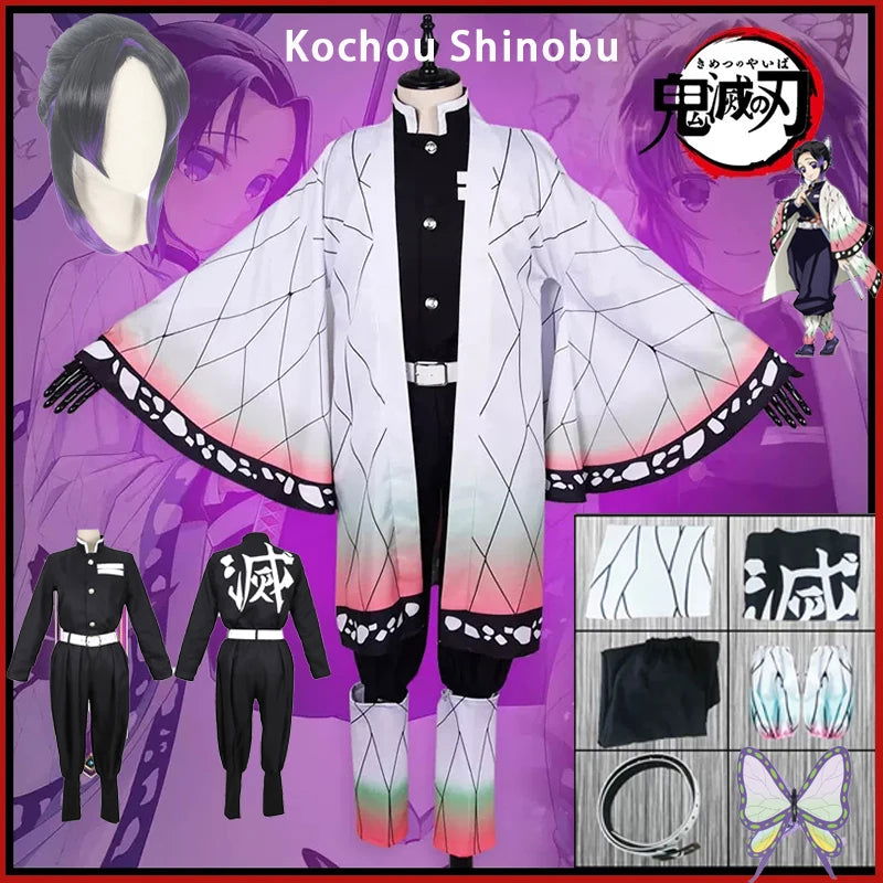 Anime Demon Slayer Cosplay Costume Kochou Shinobu Wig Kimono Uniform Kimetsu No Yaiba Haori Cloak Suits Party For Child Adult | Macchar Cosplay Catalogue