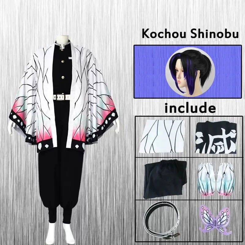 Anime Demon Slayer Cosplay Costume Kochou Shinobu Wig Kimono Uniform Kimetsu No Yaiba Haori Cloak Suits Party For Child Adult - Macchar Cosplay Catalogue  - 