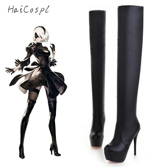 Chinese Size Nier Automata Cosplay Shoes Women High Quality Anime Role Play 2B High Heels Halloween Girls Boot | Macchar Cosplay Catalogue
