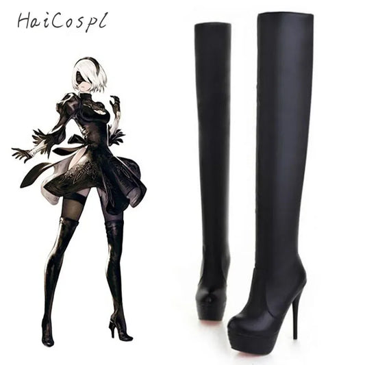 Chinese Size Nier Automata Cosplay Shoes Women High Quality Anime Role Play 2B High Heels Halloween Girls Boat | Macchar Cosplay Catalogue