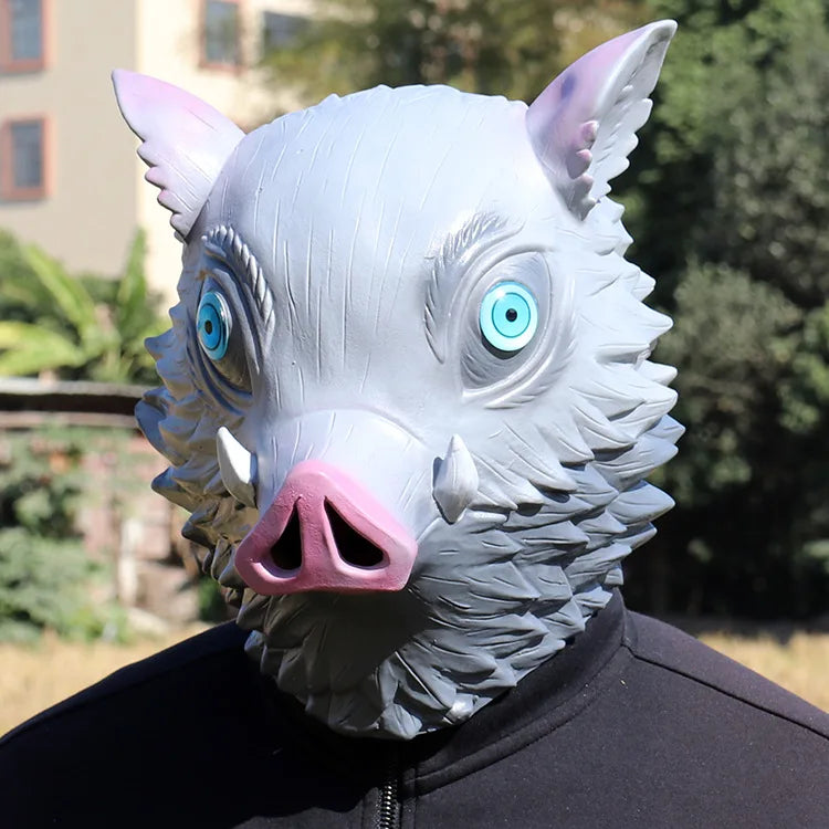 Demon Slayer Mask Halloween Latex Cosplay Japanese Man Mouth Pira Inosuke Pig Face Headgear Performance Props - regular