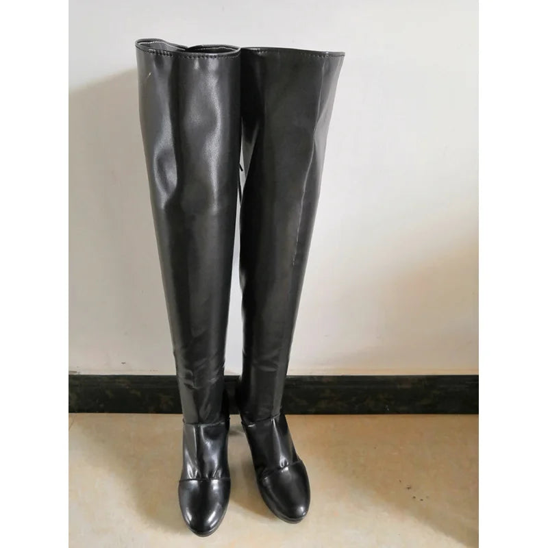 New Game Nier Automata Cosplay Shoes YoRHa 2B Knee Length PU Leather Cosplay Boots Black High Heels Lace-up Size 35-47