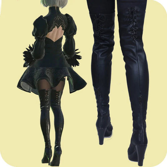 NieR: Automata YoRHa No.2 Type B Cosplay Shoes 2B Cosplay Boots Wig for Women Girl Halloween High Heels Shoes Custom made | Macchar Cosplay Catalogue